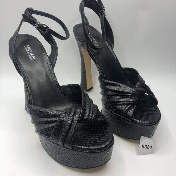 Michael Kors Selena Snake Embossed Leather Platform Sandal Black Size 9 M - Picture 10 of 10